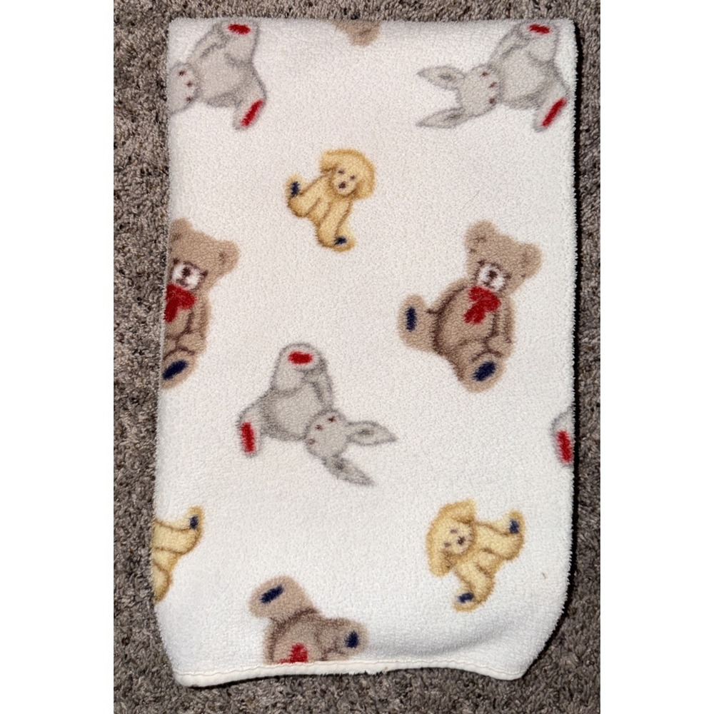 Vintage Carter's Fleece Baby Blanket Bunny Rabbit Puppy Dog Brown Bear Bows